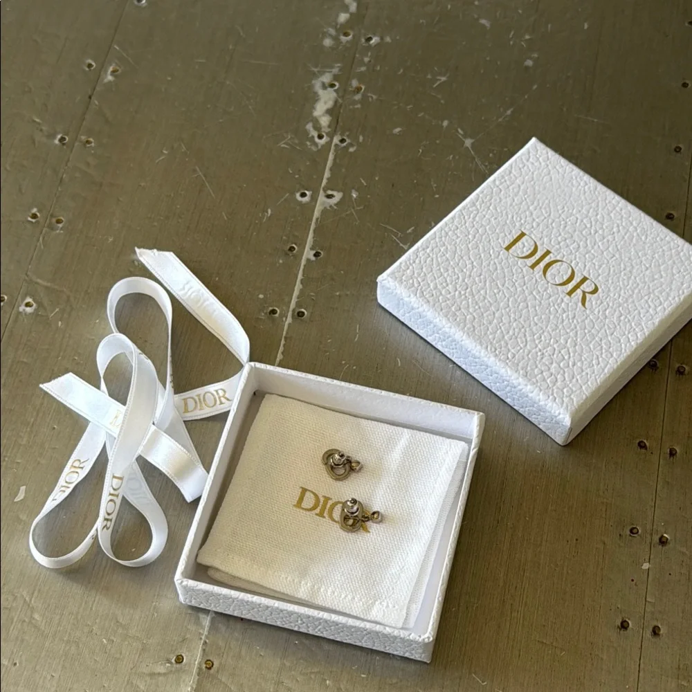 Christian Dior Pink Crystal Earrings logo with box and ribbon - Picture 6 of 7
